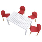 Four-piece Set of Single Chairs with a Design Combining Modern and Traditional Elements with  55-Inch White Long Table,Red/White,20.08*19.29*31.89 (in)/55.12*31.5*29.53 (in),PP/Red Oak/Metal