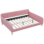 Rubine Full Size Upholstered Daybed with 4 Support Legs in Pink, Linen Fabric over Foam, Solid Pine Wood and MDF Frame