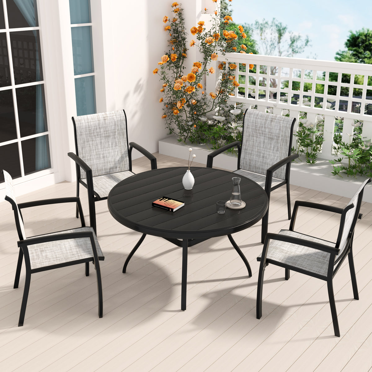 5 Pieces Patio Dining Set, Patio Furniture Set of 4 Patio Stackable Dining Chairs and 40.6' Outdoor Metal Round Table